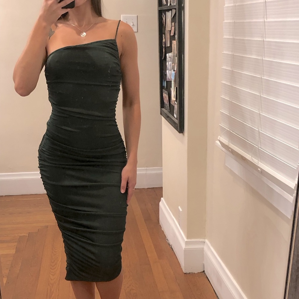 Green One Shoulder Midi Dress
